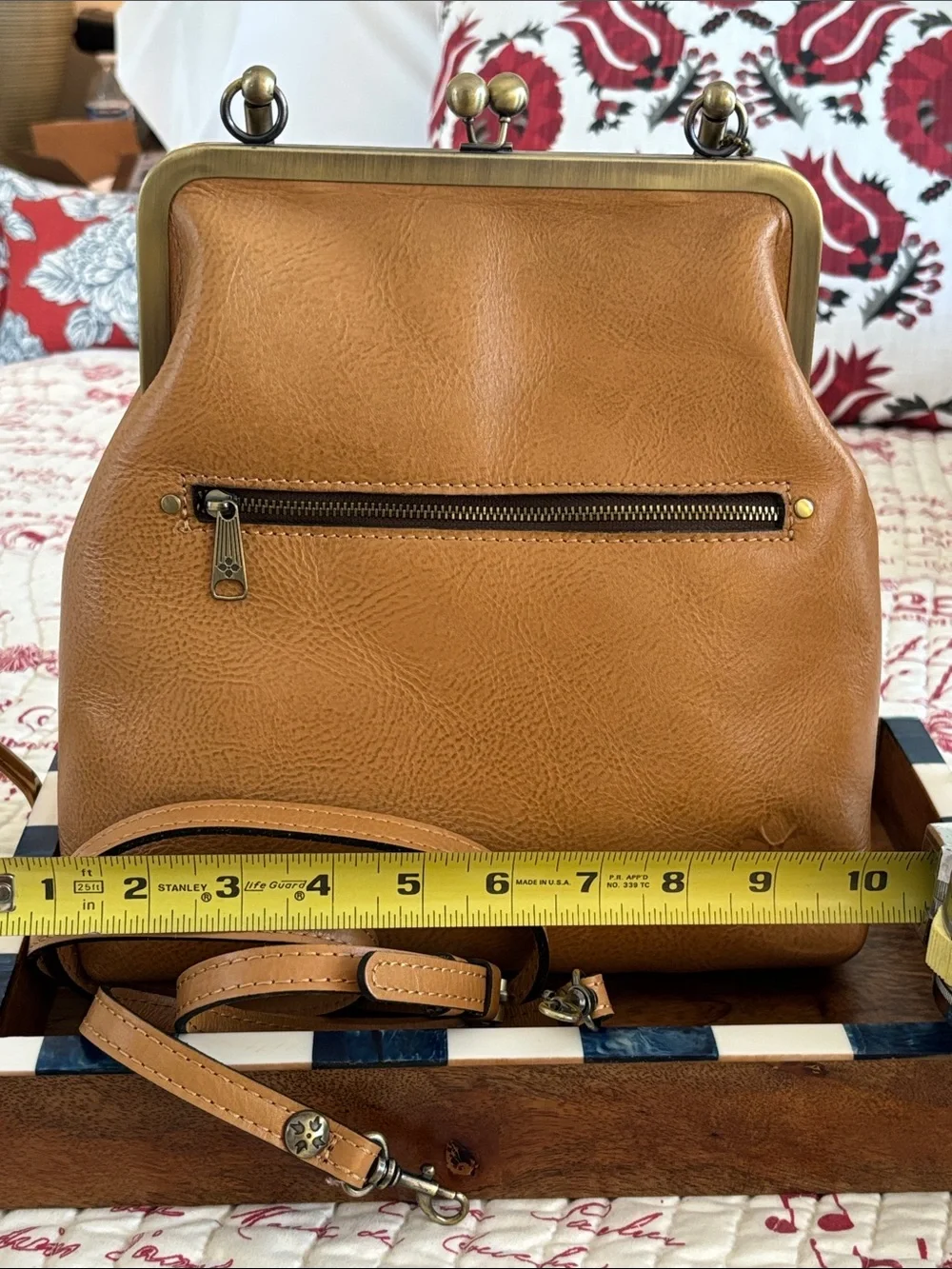 Patricia Nash Novelle Rose Embossed Leather Frame-Top Satchel - Tan